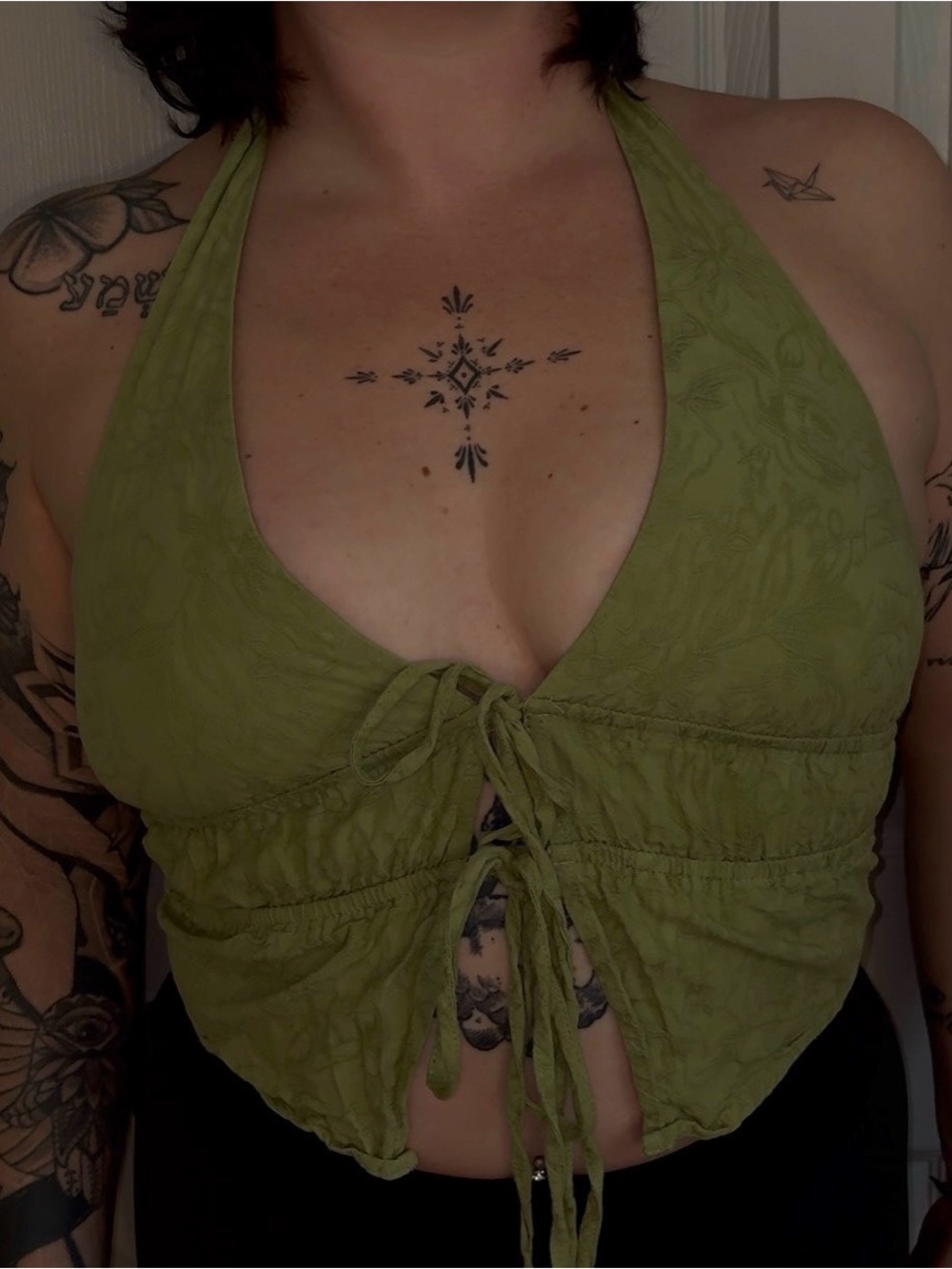 Cider Olive Halter Tie-Front Camisole